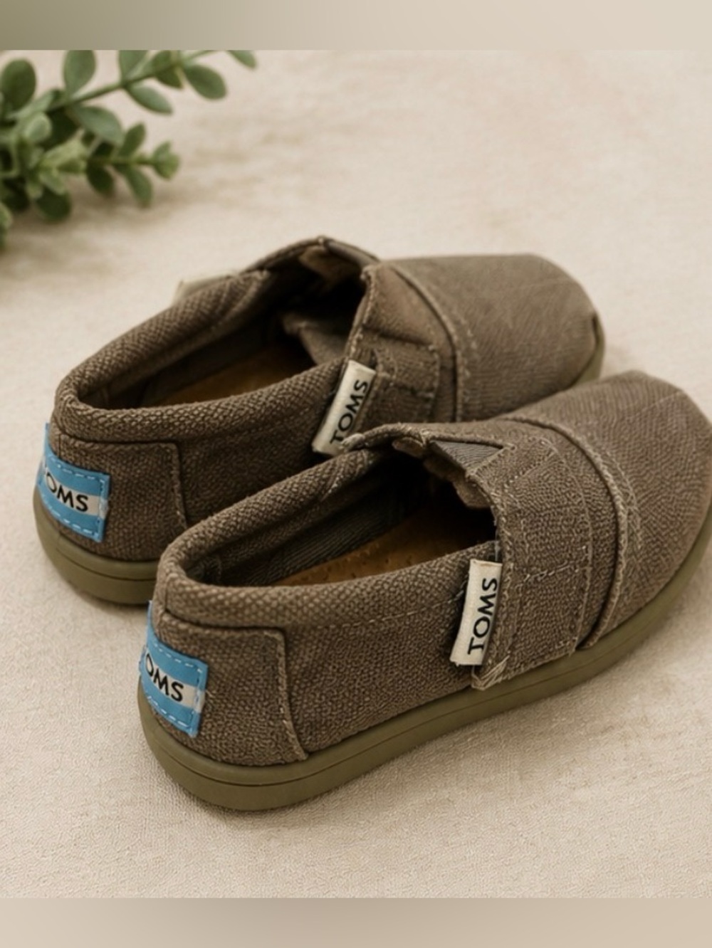TOMS Kids Classic Canvas Slip On Shoes Brown Gray Size T5 Toddler Casual